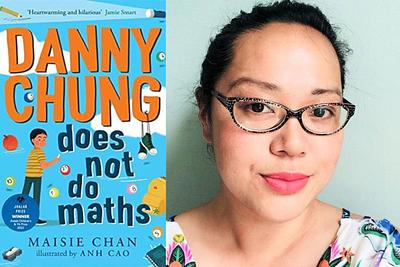 Maisie Chan's author headshot and the cover of her book Danny Chung does not do maths